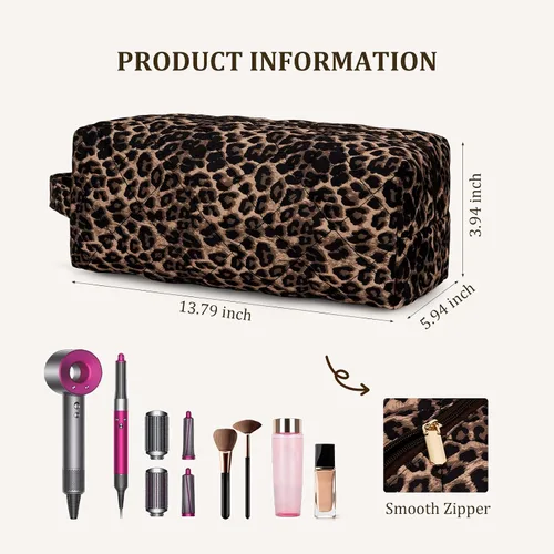 Vista 2 de Bolsa de viaje para herramientas para el cabello, compatible con Dyson Airwrap acolchada con estampado de leopardo, estuche de viaje para Shark