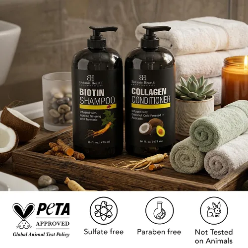 Vista 8 de Botanic Hearth Champú y acondicionador de biotina con colágeno Combate la pérdida de cabello y con ginseng coreano y cúrcuma, acondicionador