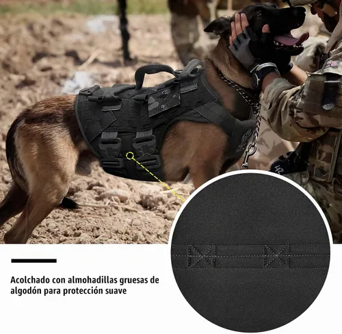 Vista 3 de PETAC GEAR Arnés Táctico para Perros K9 Chaleco de Entrenamiento para Perros Ajustable Acolchado para Perros de Servicio Policial de Trabajo Negro