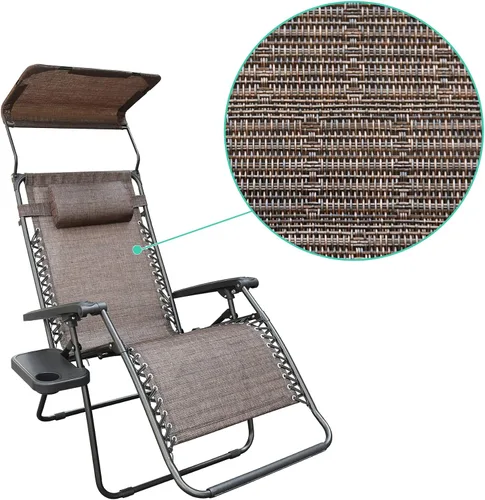 Vista 10 de Jeco Silla de gravedad cero de gran tamaño con sombrilla y bandeja de bebidas, malla marrón