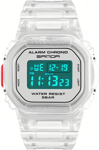 Vista 9 de Gosasa Unisex Square Transparent Digital Watch with Chronograph Timer A Blanco