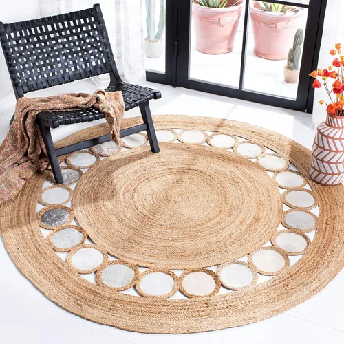 Vista 9 de SAFAVIEH Natural Fiber Round Collection NF370Z - Alfombra redonda de yute y cuero de 3 pies, hecha a mano, color beige y negro