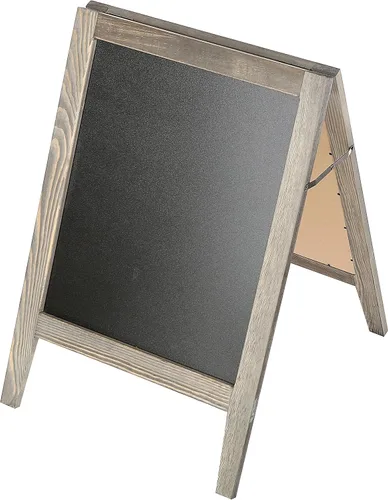Vista 6 de MyGift Cartel de pizarra borrable de madera rústica con marco en A, caballete de pizarra de doble cara, tablero de menú de acera, señalización
