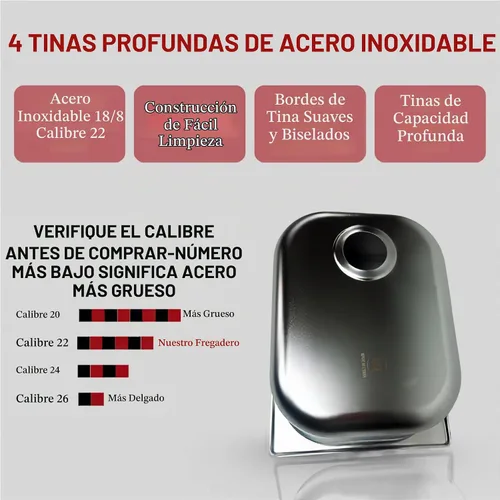 Vista 3 de 3 grandes + 1 pequeño lavado a mano, fregadero de acero inoxidable con 4 compartimentos
