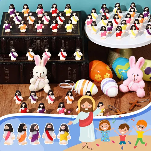Vista 3 de Bememo 50 figuras de Jesús para esconderse y buscar recuerdos de fiesta religiosa para iglesia, escuela dominical, huevos de Pascua