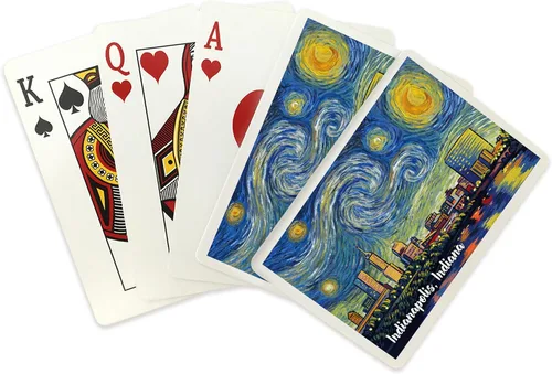 Vista 2 de Lantern Press Indianapolis, Indiana, Skyline, Starry Night, 52 Playing Cards for Adults, Poker Size Card Deck