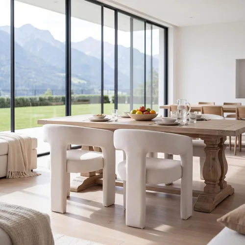 Vista 42 de Silla moderna de comedor en barril, silla de cocina acentuada tapizada en cuero sintético con brazos, silla lateral cómoda para sala de blanco