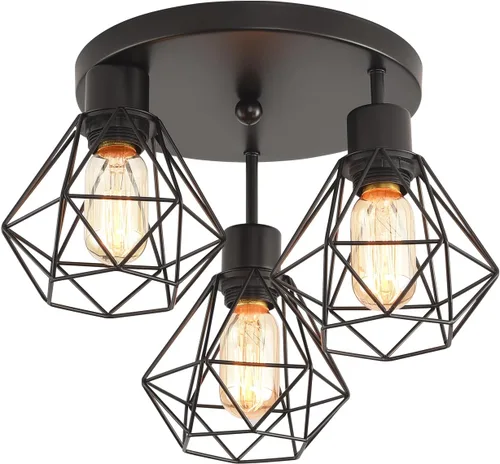 Vista 11 de Lámparas de techo de montaje empotrado, accesorios de iluminación de pasillo negros para techo, rústicas, de granja, con marco de metal negro