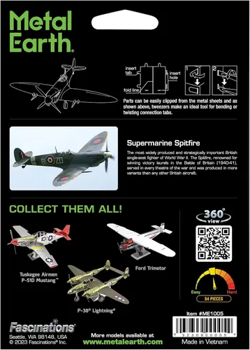 Vista 2 de Fascinations Metal Earth Supermarine Spitfire Color 3D Kit de modelo de metal con pinzas