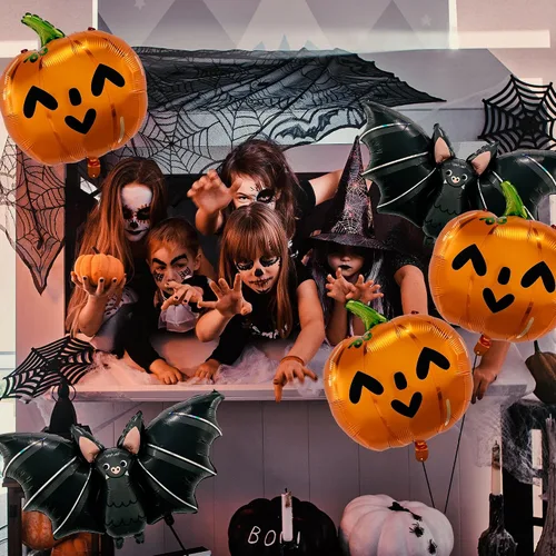 Vista 7 de HOUSE OF PARTY Blloons de Halloween, globos grandes de Mylar de murciélago de 40 pulgadas, globo de aluminio de calabaza, decoración de fiesta
