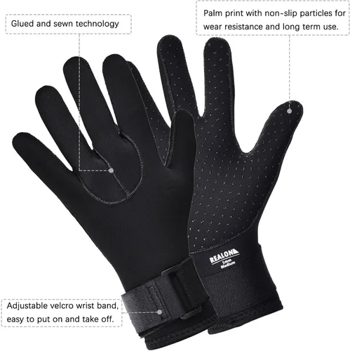 Vista 6 de Guantes de neopreno para buceo para hombres y mujeres, 0.197 in, cálidos con cinco dedos en agua fría, banda elástica para la muñeca antideslizante