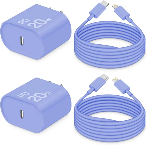 Vista 25 de CXX Cargador para iPhone de 20 W de carga rápida [certificado MFi, paquete de 2] bloque USB-C PD y cable de 6 pies compatible con iPhone Negro