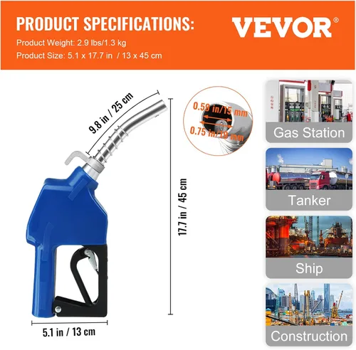 Vista 7 de VEVOR - Boquilla de combustible automática, tasa de flujo máxima de 11 GPM, boquilla de diésel resistente con rosca de entrada NPT de 3/4
