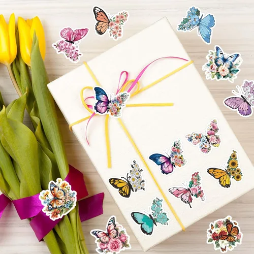 Vista 5 de Whaline 1000 calcomanías de flores de mariposa, rollo floral de primavera, 16 diseños, acuarela, autoadhesivas, calcomanías decorativas para sobres