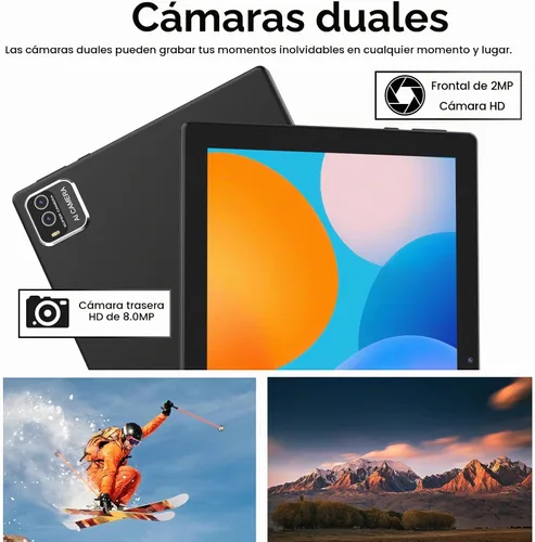 Vista 6 de NOVOJOY Tableta Android de 10 pulgadas con estuche y lápiz capacitivo con puerto USB Android 15 Tablet 2.0GHZ 2MP+8MP Cámara dual 6000mAh 12GB RAM