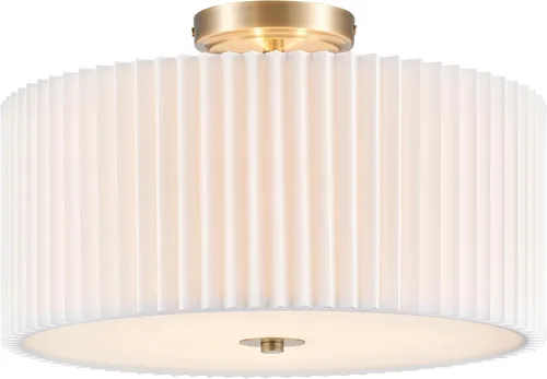 Vista 12 de VONLUCE Lámpara de techo semiempotrada de 12.2 pulgadas, moderna lámpara de techo de 2 luces con pantalla de tambor plisada blanca, 2 enchufes E26