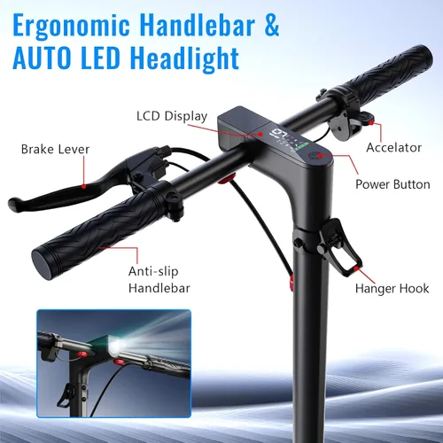 Vista 8 de SISIGAD Electric Scooter for Adults - 8.5" Tires, 19Mph,19 Miles Long Range, 500W Motor, Folding E-Scooter for Commuter, Dual Braking System