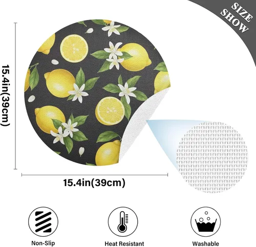Vista 4 de Sliced Lemons Round Place Mats, Heat Resistant Non Slip Dinner Placemats Round for Kitchen one sizex4
