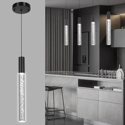 Vista 9 de Moderna lámpara colgante dorada, 1 luz LED colgante de 3 colores, cable acrílico, luces colgantes de techo ajustables para cocina, isla, sala