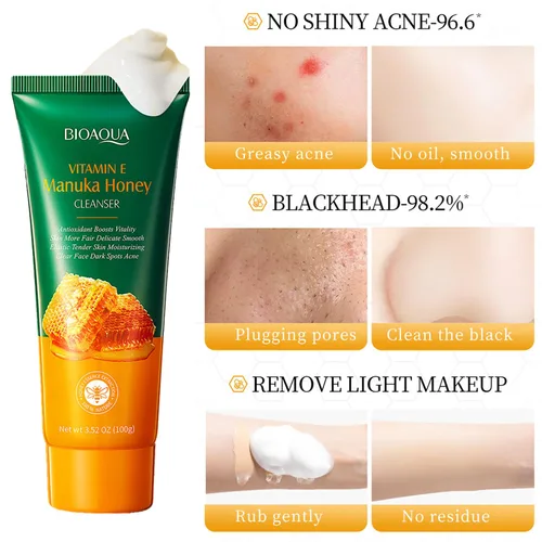 Vista 2 de BIOAQUA Limpiador facial de miel de Manuka Vitamina E Espuma de limpieza profunda Reparación de la piel de la cara Suavizar Hidratante Hidratante