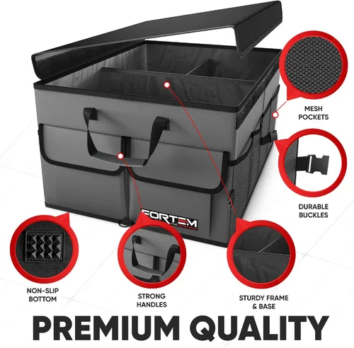 Vista 2 de FORTEM Organizador de maletero de coche (gris, grande) + inflador de neumáticos portátil