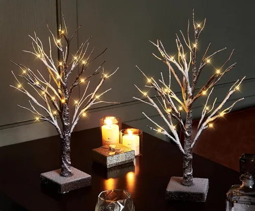 Vista 10 de Hairui Árbol espeluznante de mesa iluminado con purpurina negra con luces naranjas, 24 LED de 18 pulgadas, para decoración de bruja de Halloween