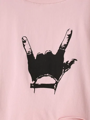 Vista 3 de SweatyRocks - Camiseta de manga corta para mujer con impresión gráfica recortada