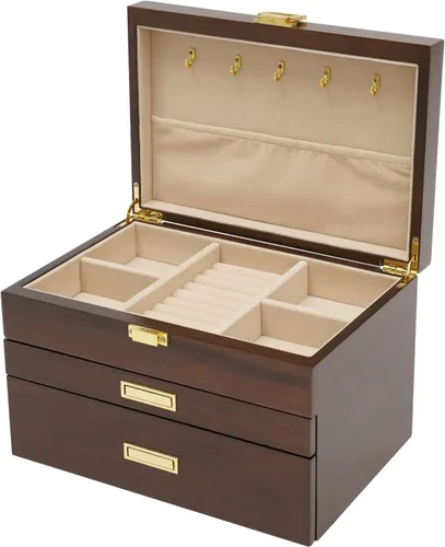 Vista 8 de LOYALHEARTDY Joyero de madera de 3 capas, organizador grande para mujeres, para anillos, collares, aretes, pulseras, caja de almacenamiento