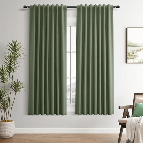 Vista 56 de Guken Cortinas opacas de lino, 2 paneles rústicos, elegantes, 100% opacas, con aislamiento térmico, banda de ganchos y trabilla trasera, 52 x 84