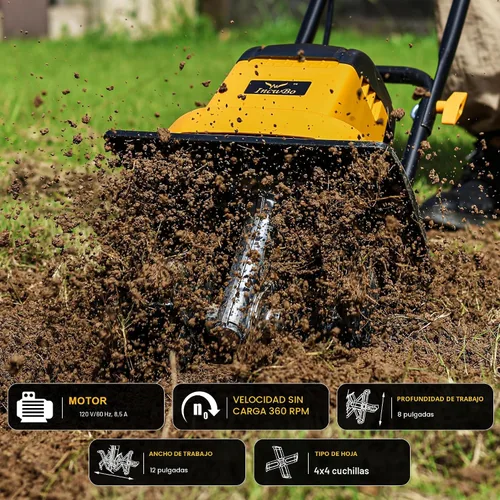 Vista 6 de IncwBo 12 Pulgadas 8.5 Amperios Cultivador de Tierra con Cable de 8 Pulgadas de Profundidad, Cultivador Eléctrico de Jardín de 360 RPM con Enchufe