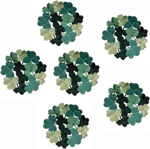 Vista 7 de Camino de mesa de trébol irlandés del día de San Patricio, recortes bordados para comedor familiar, fiesta de primavera, decoración de mesa
