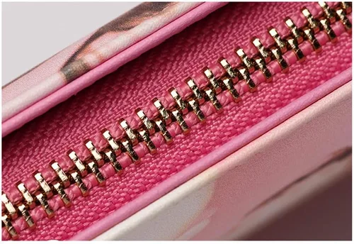 Vista 4 de Billetera de cuero de grano superior con foto personalizada para mujer, Rosa Doble Lado, Classic