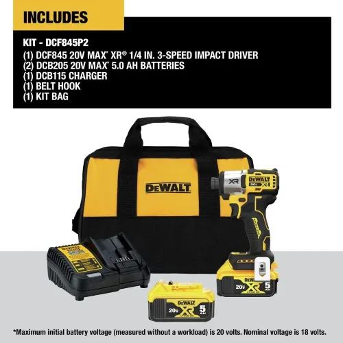 Vista 2 de DEWALT Taladro de Impacto 20V MAX, Inalámbrico, 3 Velocidades, 2 Baterías y Cargador Incluidos (DCF845P2)