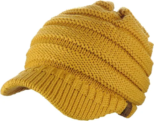 Vista 5 de C.C Gorro de punto trenzado cálido y grueso con visera