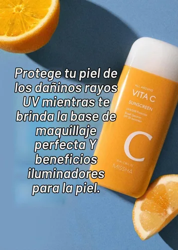 Vista 6 de MISSHA All Around Vita C Protector solar SPF 50, vitamina C cuidado facial 2.36 oz Korean sunscreen with sheer zinc oxide texture, non-sticky