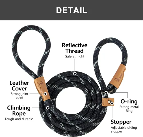 Vista 2 de Correa Deslizante de 5 Pies para Perro, Correa de Cuerda Resistente para Perros Pequeños, Medianos y Grandes, Correa de Entrenamiento Sin Tirones