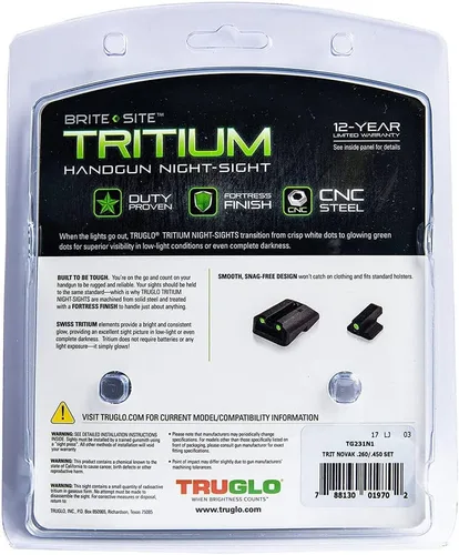 Vista 5 de Truglo Tritium - Mira nocturna delantera y trasera de alta visibilidad con puntos blancos de luz diurna y puntos verdes brillantes de tritio de poca