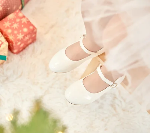 Vista 2 de ESTINE Mary Jane - Zapatos planos para niños pequeños, bebés, niñas, vestido brillante, zapatos de ballet de princesa