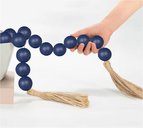 Vista 80 de OMISHE Guirnalda de cuentas de madera extra grande con cuentas de madera y borlas de 1.6 pulgadas de diámetro, cuentas decorativas rústicas de 41