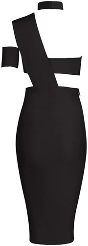 Vista 4 de UONBOX Vestido de vendaje ajustado para mujer, sexy, con corte halter y línea de busto