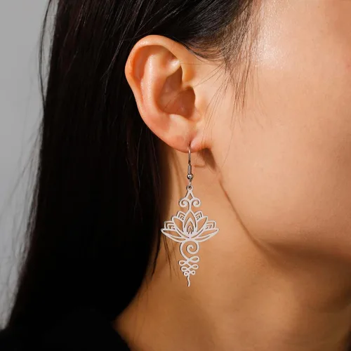 Vista 2 de Pendientes colgantes de loto para yoga, varillas de flores, delicados, lindos, modernos, meditación, chakras, joyería de moda, regalo para niña