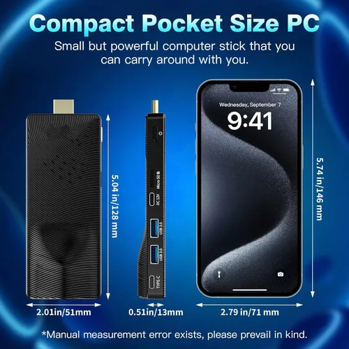 Vista 7 de Mini PC Stick Sin Ventilador, Celeron J4105, 8 GB de RAM 128 GB de Almacenamiento, Micro Computadora Stick Soporta 4K 60HZ HDMI, USB PD3.0, Gigabit