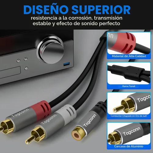 Vista 3 de Cable divisor adaptador en Y RCA, paquete de 2 unidades, 1 RCA hembra a 2 RCA macho estéreo de audio y video subwoofer, cable de extensión