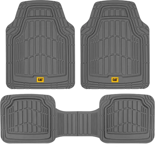 Vista 14 de Cat ToughRide - Tapetes de goma resistentes de 3 piezas para todo el año, para automóvil, camión, camioneta, SUV, color negro, ribete prémium