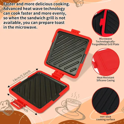 Vista 4 de Sandwich Toastie para microondas, sandwichero, panini, tostadora de microondas, sin electricidad, fácil de limpiar y almacenar, apta