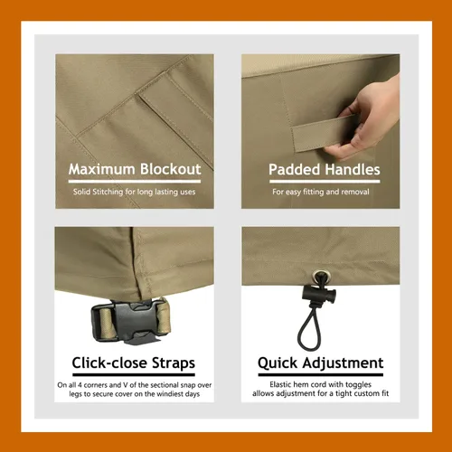 Vista 4 de Funda de Sofá Seccional de Servicio Pesado para Exteriores, Fundas Impermeables 600D para Sofá Seccional de Patio, Funda para Muebles de Jardín
