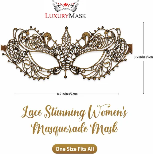 Vista 2 de Lace Masquerade Mask for Women - Venetian Party, Prom, Mardi Gras, Halloween