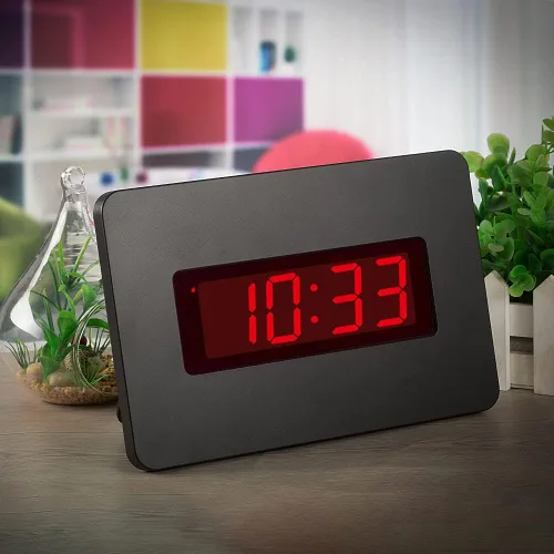 Vista 8 de Reloj de pared digital con batería con pantalla LED, reloj de pared con retroiluminación, mesa, alarma, brillo ajustable, 12/24 horas