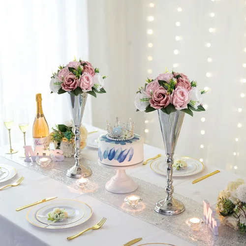 Vista 8 de Sziqiqi Centros de mesa de flores rosas para mesas, bolas de besos para bodas, pieza central de arreglos florales artificiales