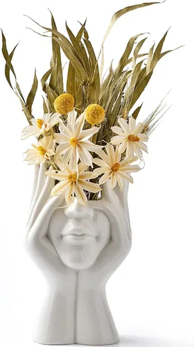 Vista 12 de FJS Jarrones de Cerámica con Cara, Jarrones de Flores Blancos para Decoración, 3.5" An x 7" Al Jarrón Decorativo Moderno como Centro de Mesa